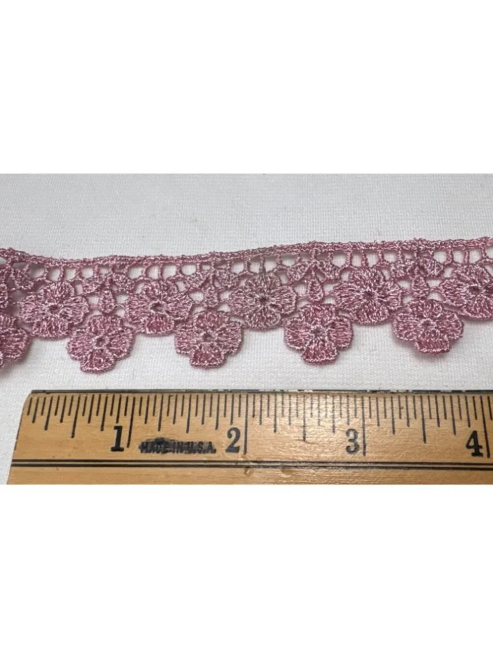 Metallic Mauve Floral Lace Trim 1.25